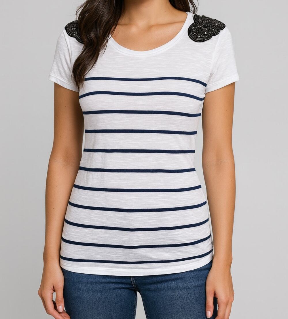 INC International Concepts White with Navy Blue Stripe Medium Shirt